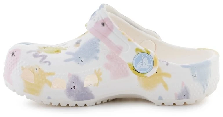 Vaikiškos klumpės su varlių, šunų, kačių ir triušių motyvais Crocs, kreidos spalvos