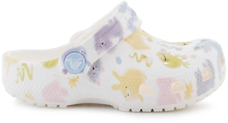Vaikiškos klumpės su varlių, šunų, kačių ir triušių motyvais Crocs, kreidos spalvos