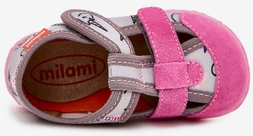 Vaikiškos šlepetės pilkai rožinės su lipuku ir vienaragiais Milami