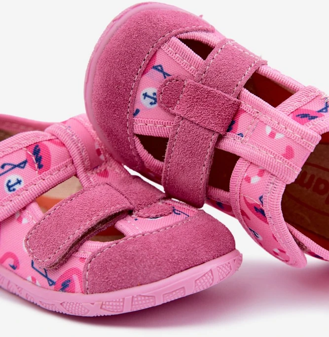 Vaikiškos šlepetės su lipduku ir velcro užsegimu, rožinės