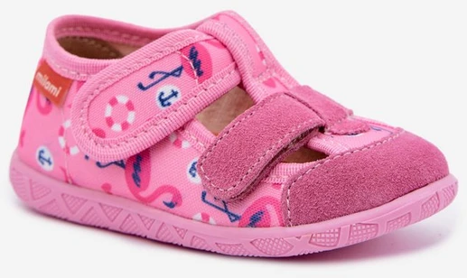 Vaikiškos šlepetės su lipduku ir velcro užsegimu, rožinės