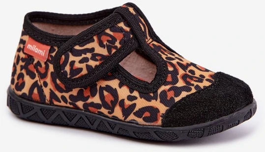 Vaikiškos šlepetės su lipduku Milami, leopardinio rašto