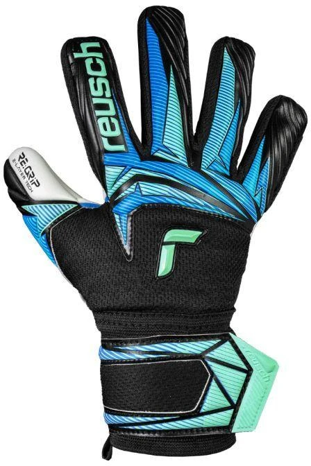 Vaikiškos vartininko pirštinės Reusch Attrakt RE:Grip NC, juodos ir mėlynos, 5672535 7272