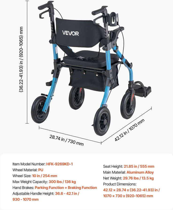 VEVOR 2-in-1 vaikštynė ir transporto kėdė senjorams