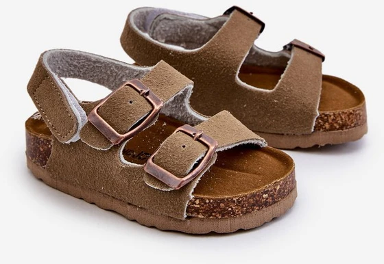 Vaikų basutės ant platformos iš kamščio su Velcro užsegimu khakio Rorria