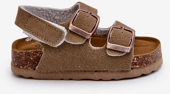 Vaikų basutės ant platformos iš kamščio su Velcro užsegimu khakio Rorria
