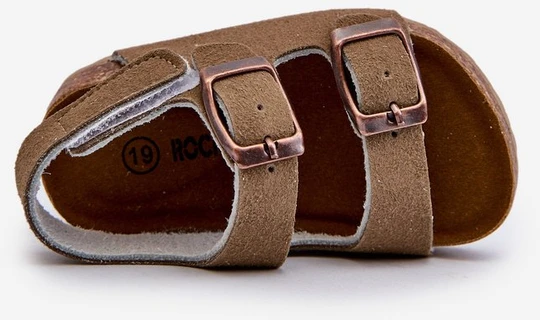 Vaikų basutės ant platformos iš kamščio su Velcro užsegimu khakio Rorria