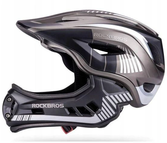 Vaikiškas dviračio šalmas su apsauga smakrui juodas 48–54 cm Rockbros
