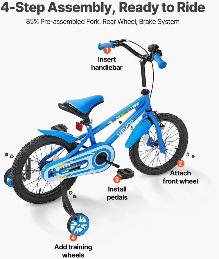VEVOR Vaikiškas 35,56 cm BMX dviratis 3-6 metų vaikams