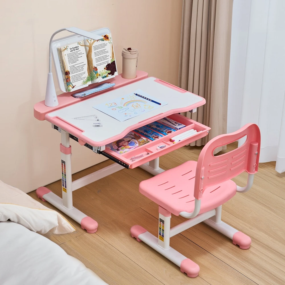 VEVOR Kidsų vaikiškas reguliuojamo aukščio stalas ir kėdė su šviestuvu