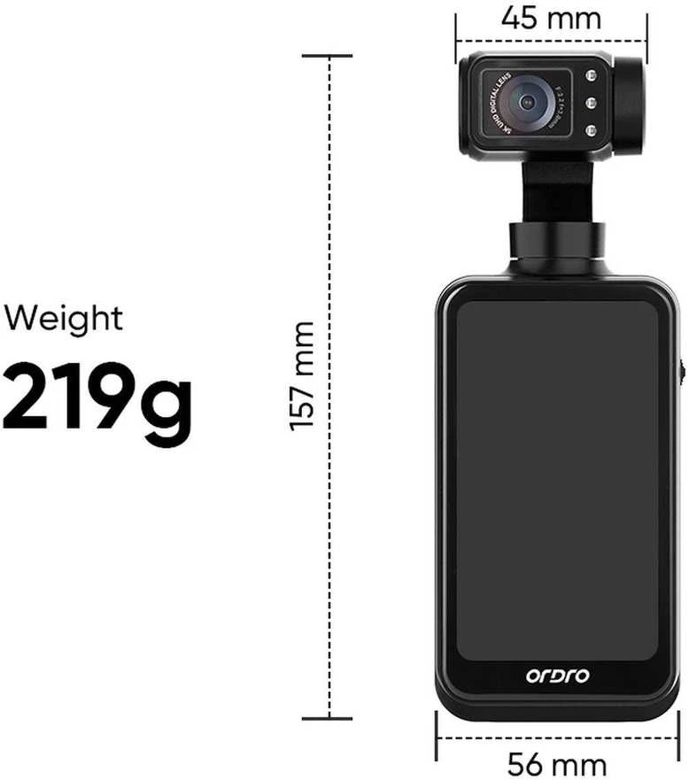 Ordro Pocket M5 3-Axis Gimbal Camera, 5K, for Vlogging and YouTube – juodos spalvos