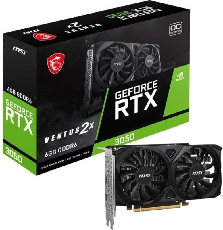 Vaizdo plokštė MSI NVIDIA GeForce RTX 3050 Ventus 2X E OC, 6 GB GDDR6, 96 bit, PCIE 4.0 16x, Dual Slot Fansink