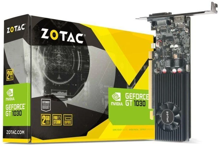 Vaizdo plokštė Žemo profilio ZOTAC GeForce GT 1030, 2 GB GDDR5, ATX/LP, DVI-D, HDMI 2.0b