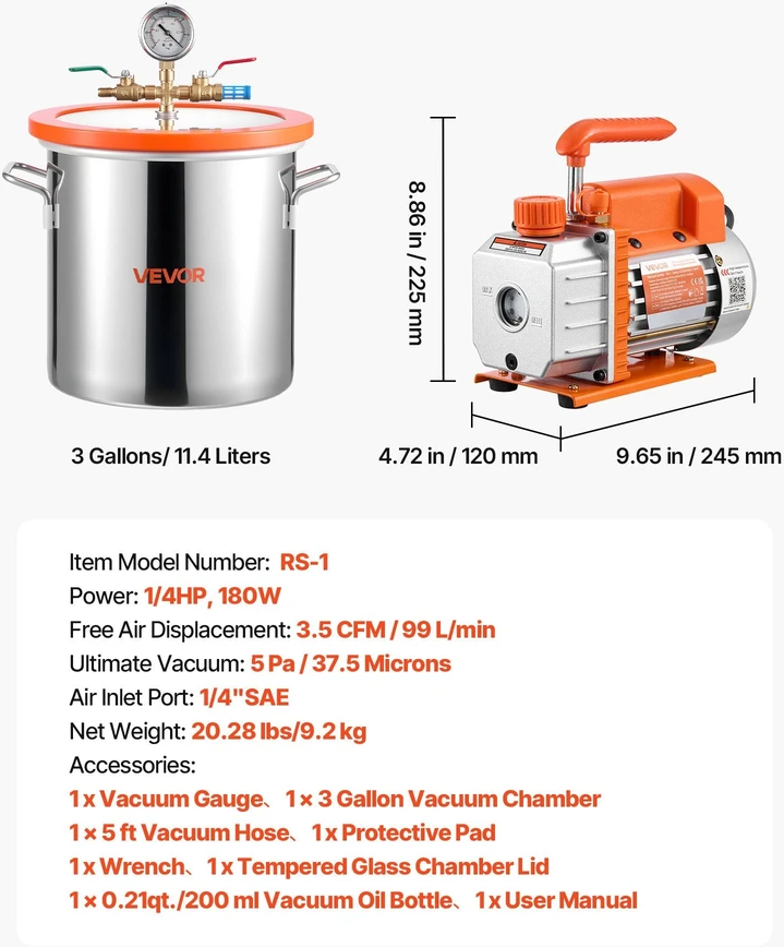 VEVOR 11,36 l vakuuminė kamera su siurbliu