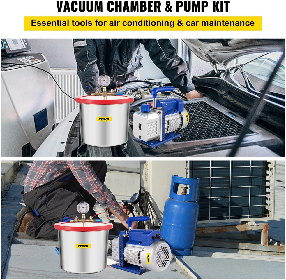 VEVOR 2 galonų vakuuminė kamera su silikono epoksidinėmis dujomis 4CFM 1\/3HP siurblys