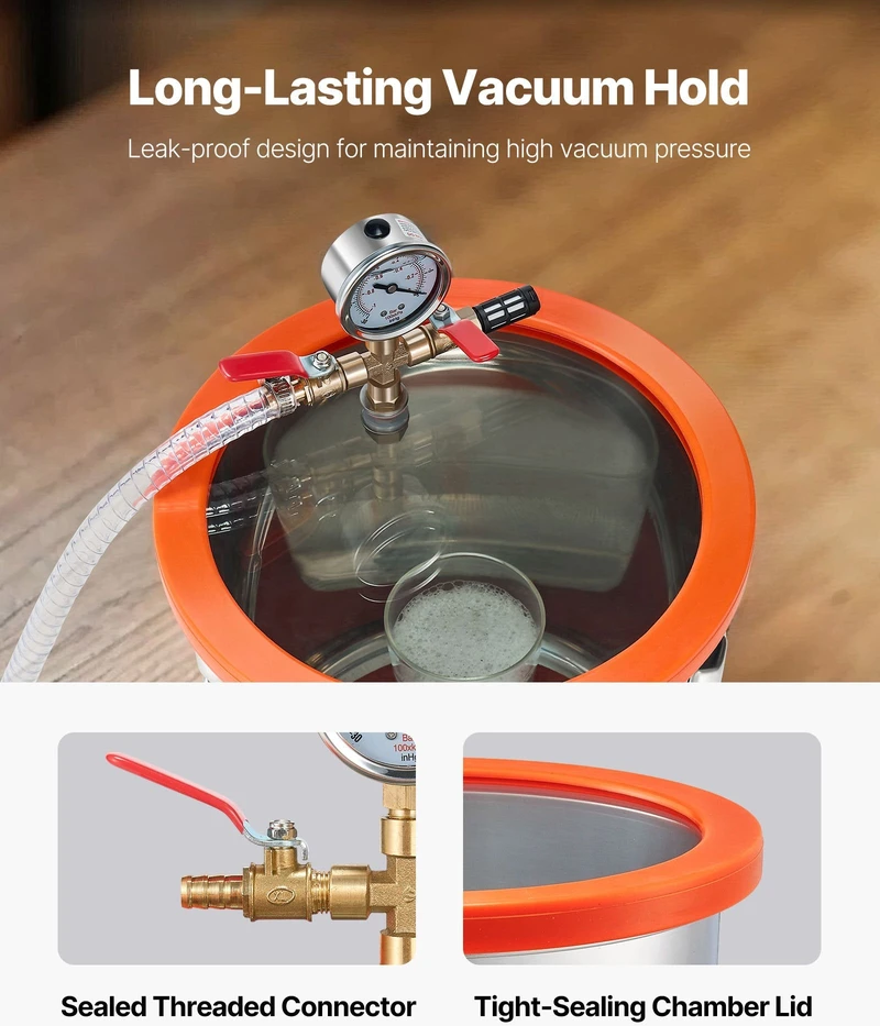 VEVOR 110 l/min vakuuminis siurblys su 11,36 l plienine kamera