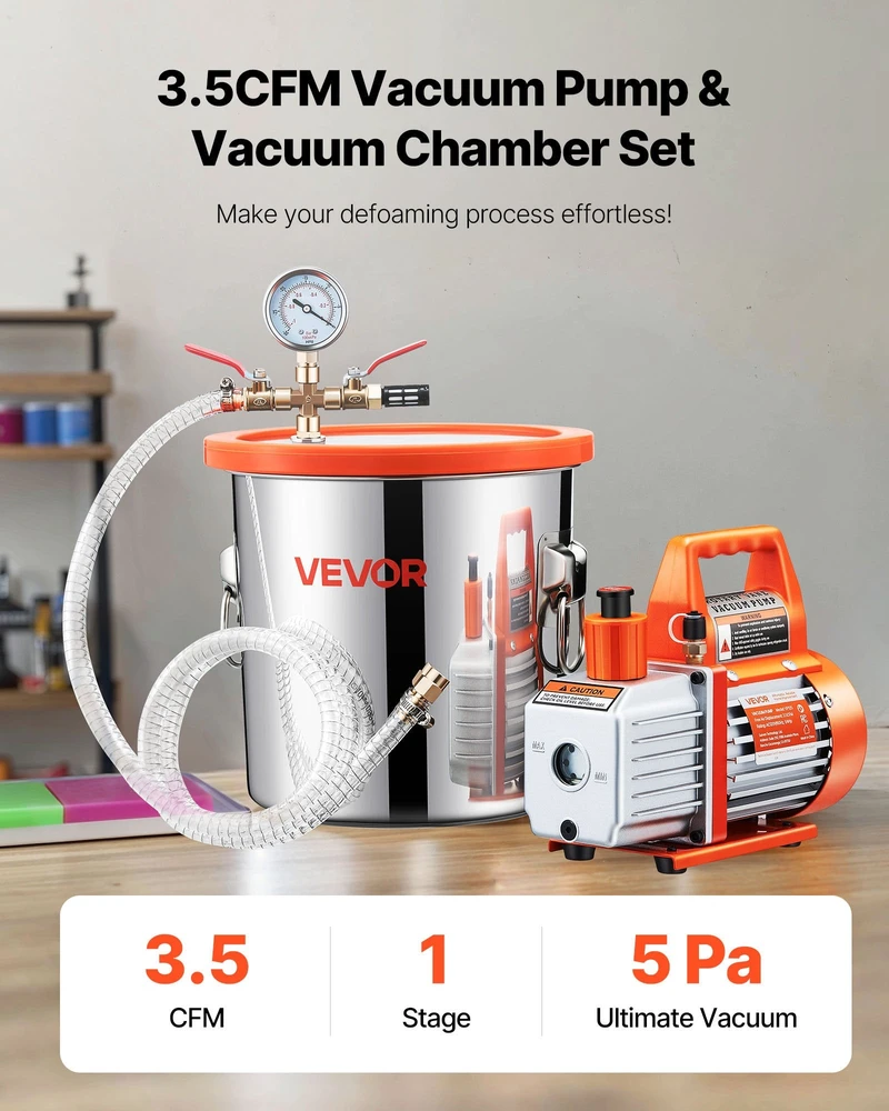 VEVOR 110 l/min vakuuminis siurblys su 11,36 l plienine kamera