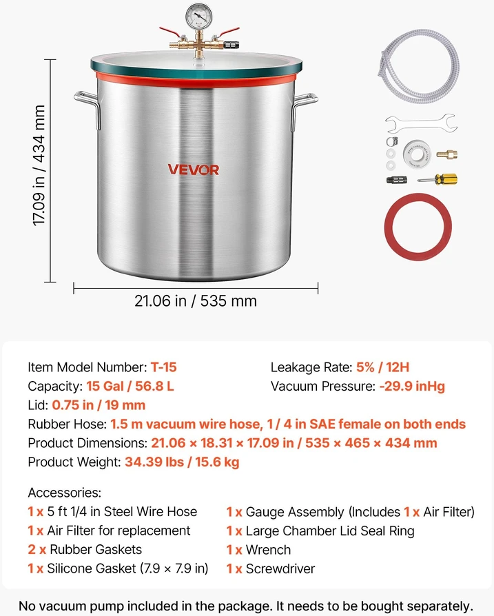 VEVOR 56,8 L vakuumo kamera dervai ir silikonui