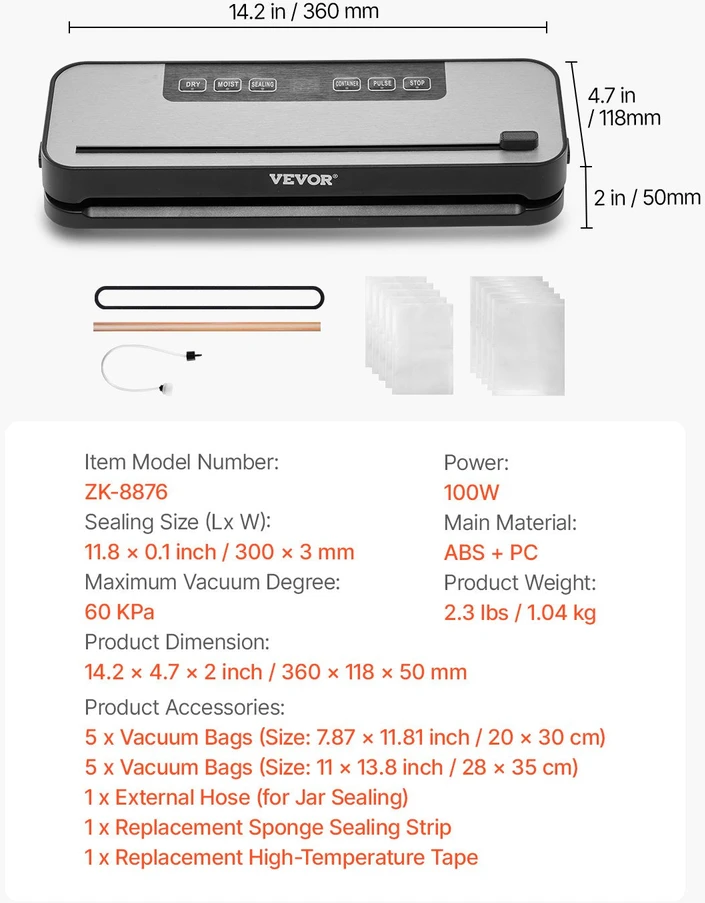 VEVOR Vakuumatorius ZK-8876 100W