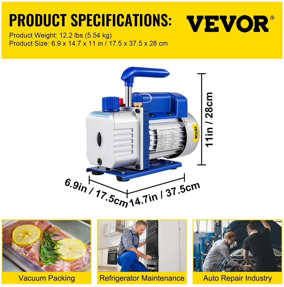 VEVOR 1/4 AG šaldymo vakuuminis siurblys R134a