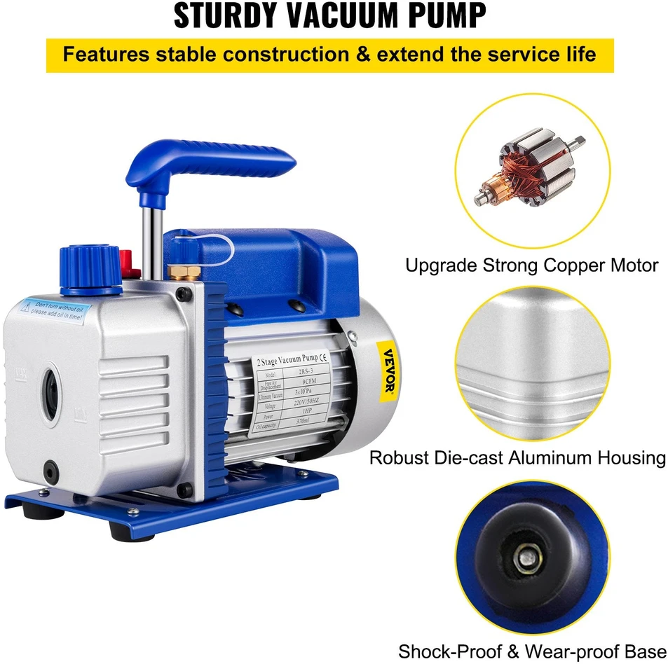 VEVOR Dviejų pakopų oro vakuumo pompa 9 CFM 220V