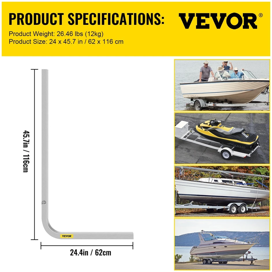 VEVOR Valčių priekabos kreipiančiosios, 116.84 cm, nerūdijančios, reguliuojamo pločio, aliuminio lydinio laikikliai, valčių priekabų aksesuarai, priekabos kreiptuvai, valties laikikliai