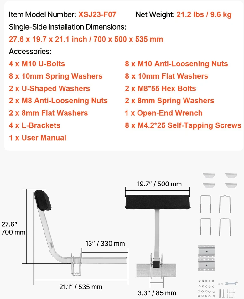 VEVOR Valties priekabos gidas 70 cm reguliuojamas