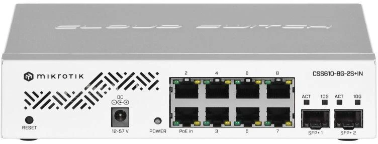 MikroTik | Debesis Maršrutizatorius Switch | CSS610-8G-2S+IN | Tvarkomas žiniatinklis | Montuojamas ant stovo | Gigabit Ethernet (vario) jungtys kiekis 8 | SFP+ jungtys kiekis 2