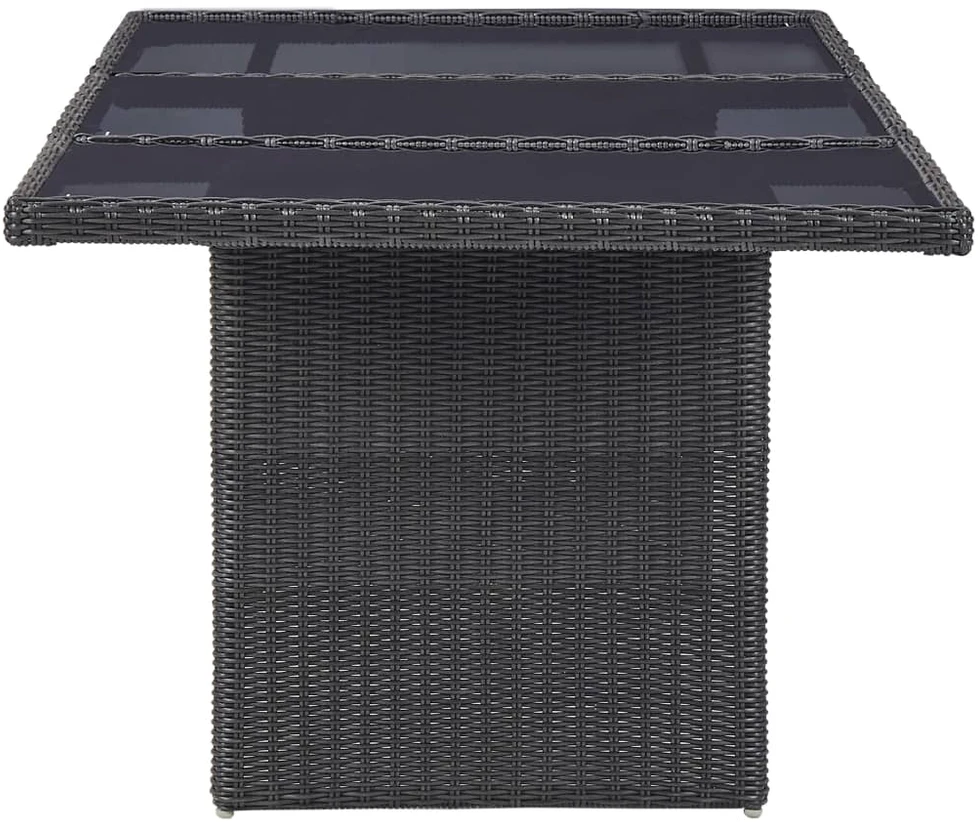 Valgomojo stalas, juodas, 200x100x74cm, stiklas ir poliratanas