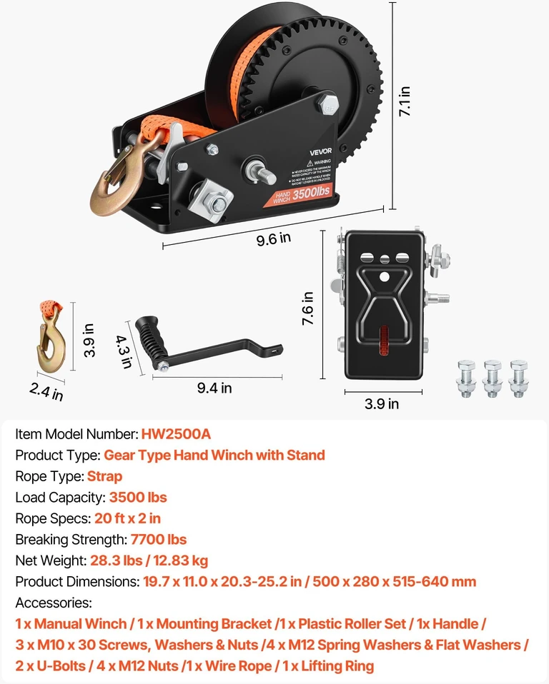 Valties priekabos gervės stovas su ritinėliu VEVOR HW2500A, 1588 kg
