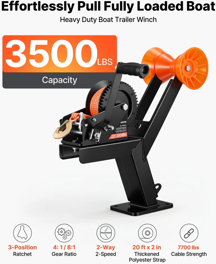Valties priekabos gervės stovas su ritinėliu VEVOR HW2500A, 1588 kg