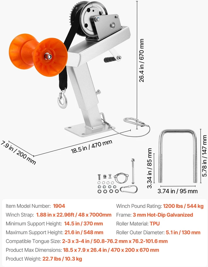 VEVOR Laivų priekabos gervės laikiklis su ritiniu 544 kg