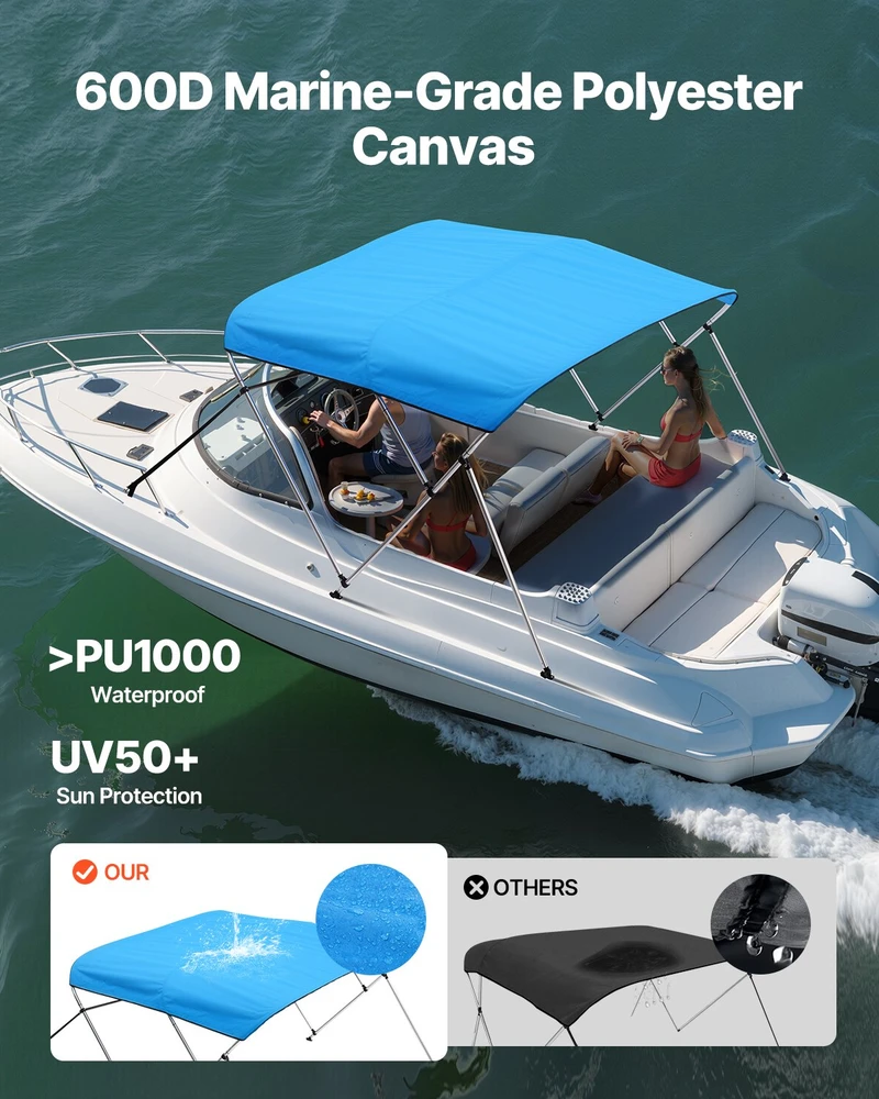 VEVOR 3 lankų valtis bimini danga, mėlyna