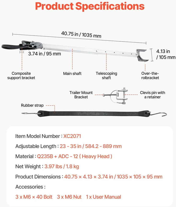 Vevor Reguliuojamas valtis transom laikiklis 58-89 cm