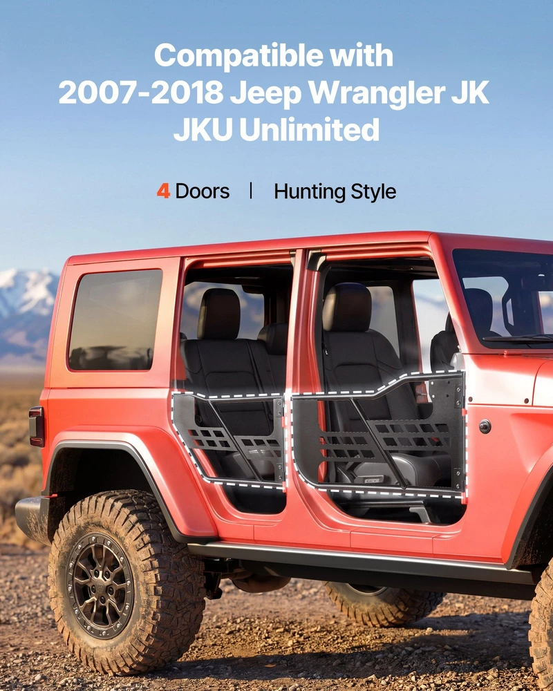 Vamzdinės durys VEVOR Jeep Wrangler JK JKU (2007-2018), 4 durų komplektas