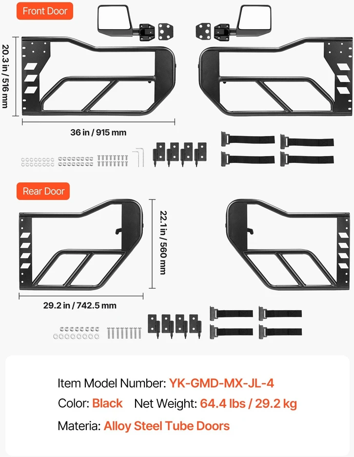 Vamzdinės durys VEVOR Jeep Wrangler JL & Gladiator JT, 4 durų komplektas
