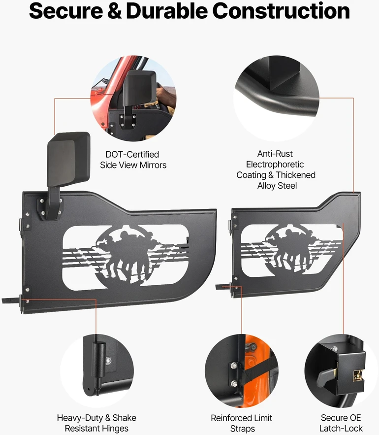 VEVOR Jeep Wrangler ir Gladiator vamzdinės durys