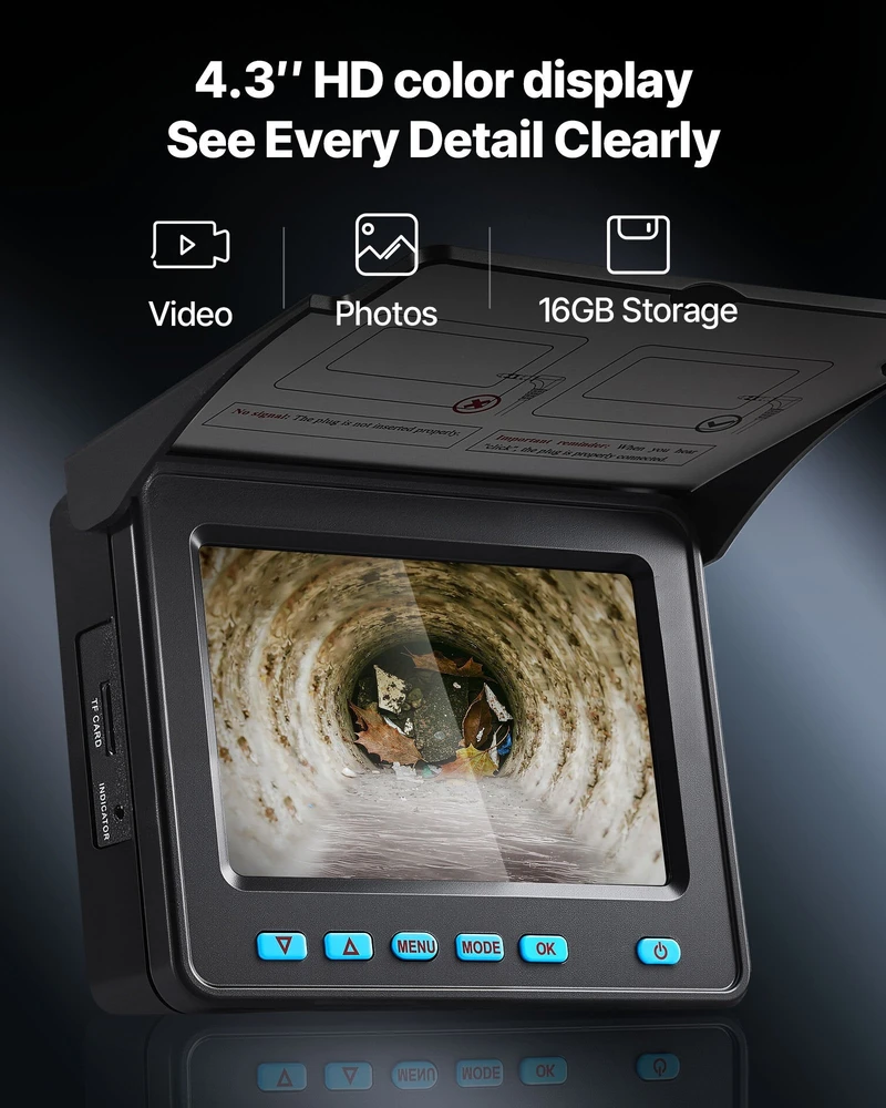 VEVOR Nuotekų kamera 50 m su 1080P ekranu