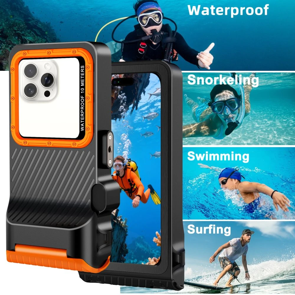 Tech-Protect IPX8 Pro Atsparus vandeniui Phone Case - Oranžinis and Juodas
