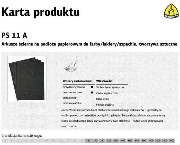 KLINGSPOR ABRAZYVINIAI LAKŠTAI ANT POPIERIAUS PAGRINDO 230mm x 280mm PS11A DRĖGAS gr. 800 / 50 vnt.