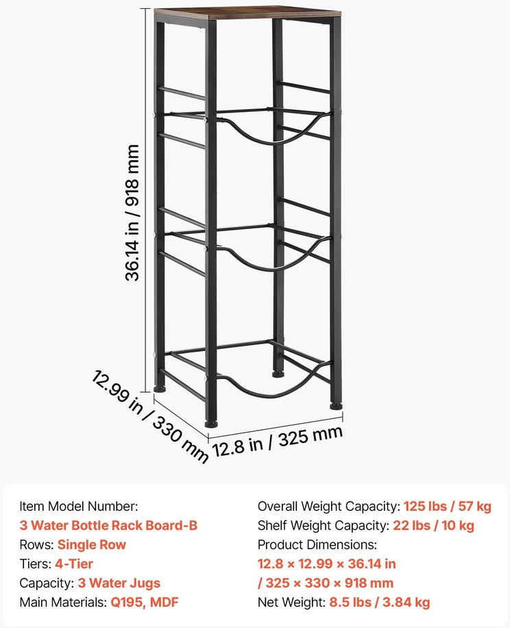 Vandens butelių laikiklis VEVOR 3 Vanduo Bottle Rack Board-B, 4 aukštų