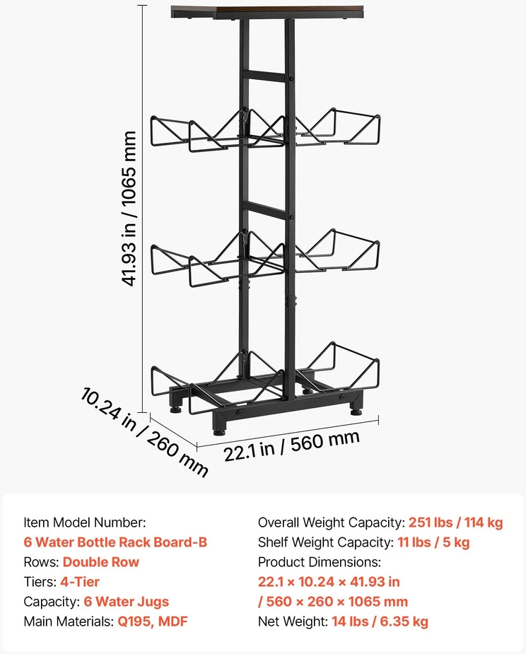 Vandens butelių stovas VEVOR 6 Vanduo Bottle Rack Board-B, 4 aukštų