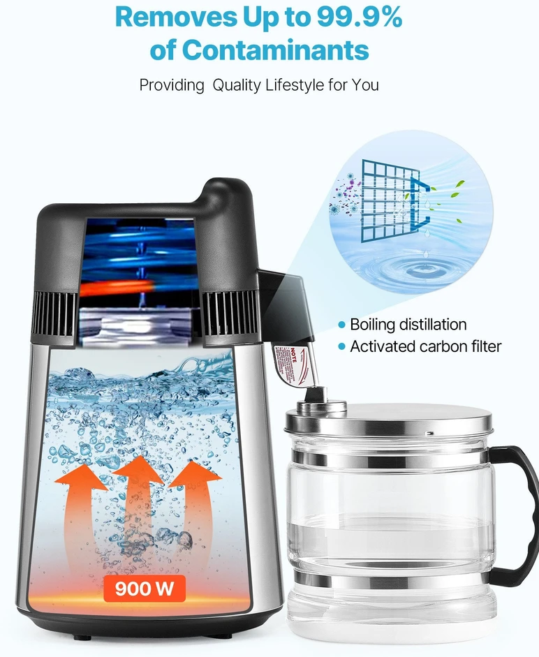 Vevor 6 l vandens distiliatorius, 900 W plieno