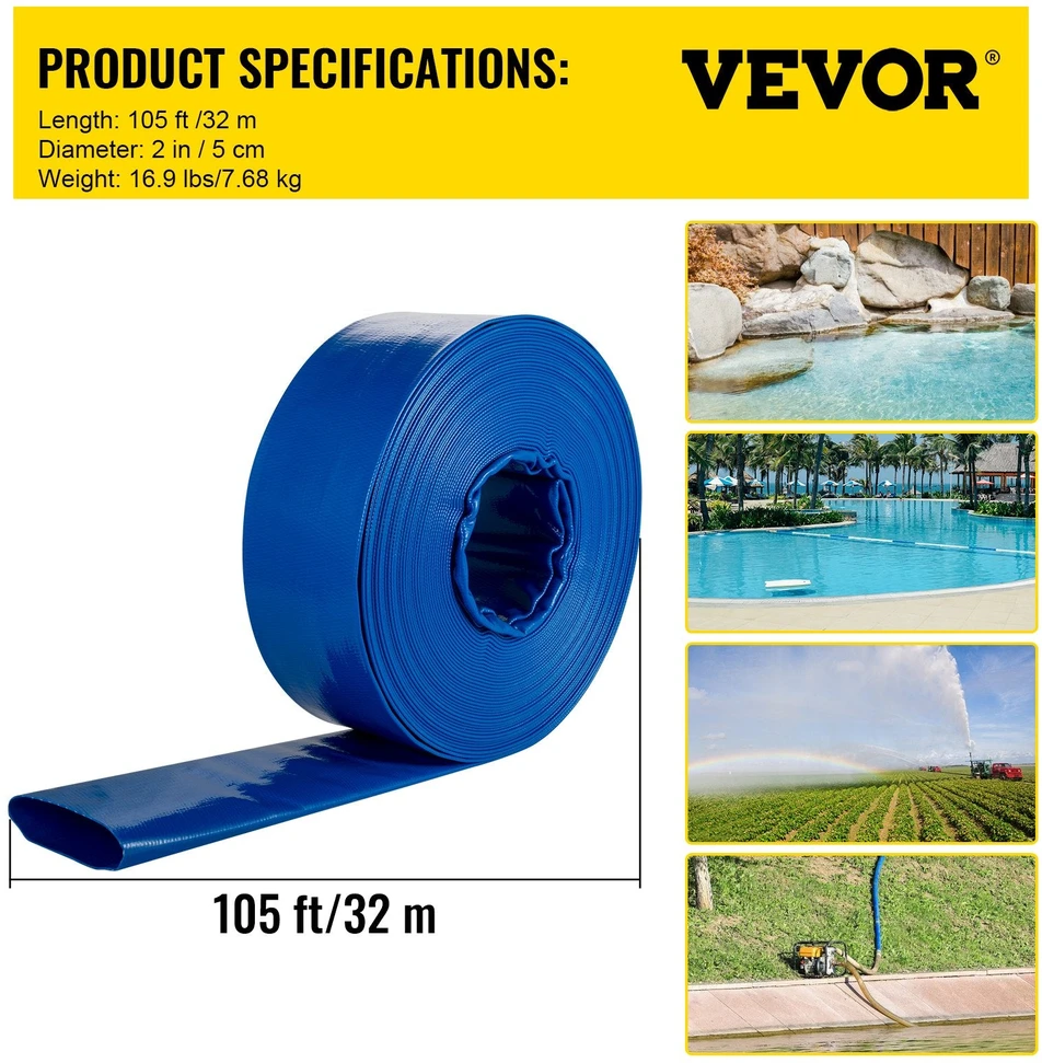 VEVOR PVC išleidimo žarna, 2 cm x 32 m, mėlyna