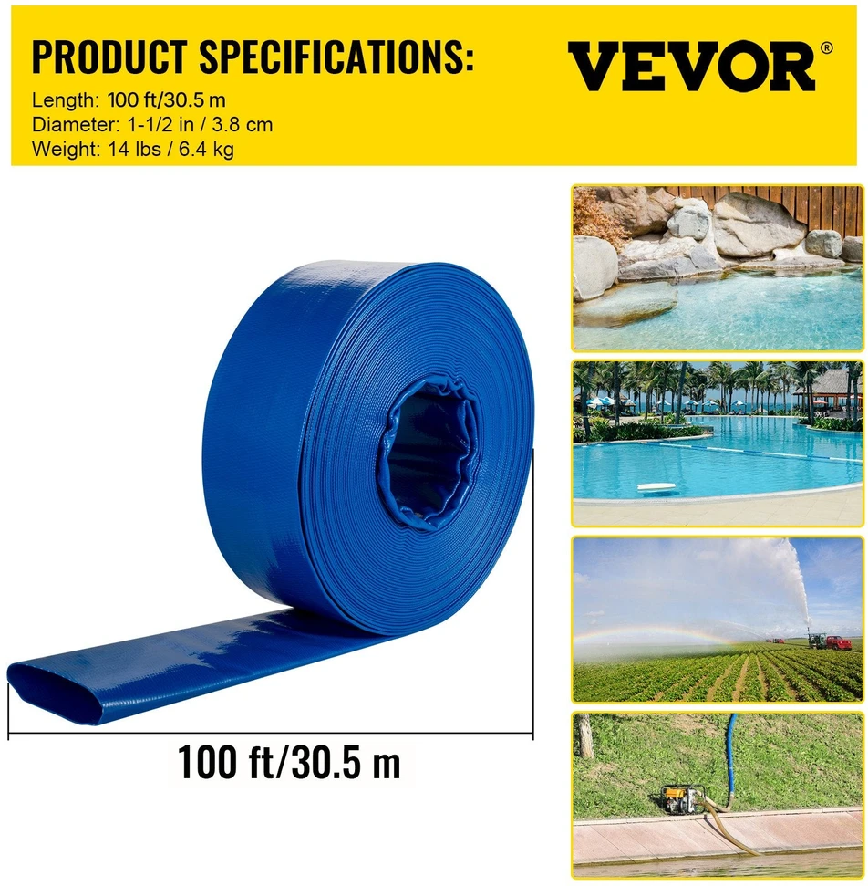 VEVOR vandens drenažo žarna, 38 mm x 32 m
