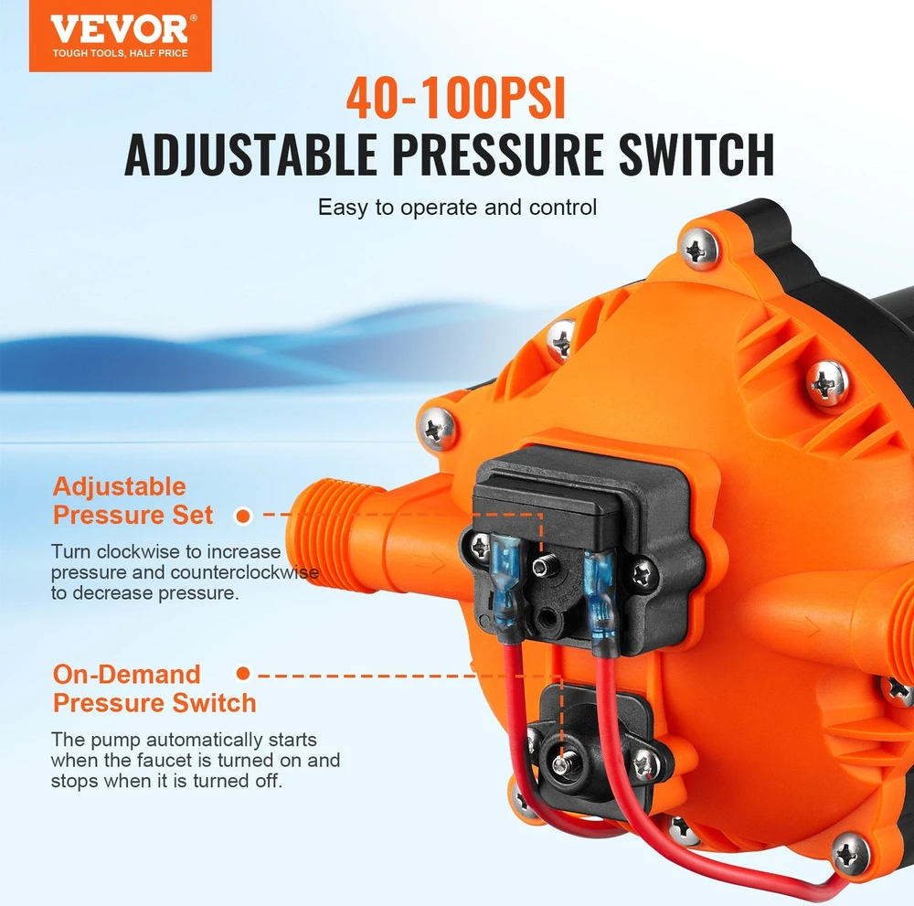 VEVOR Vandens diafragminis siurblys, 12V, 5.5 GPM, 70 PSI