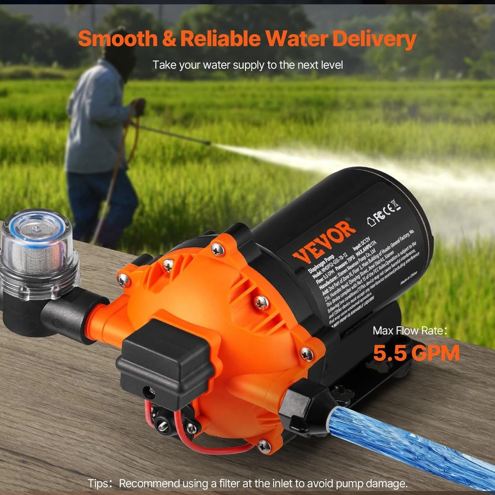 VEVOR Vandens diafragminis siurblys, 12V, 5.5 GPM, 70 PSI
