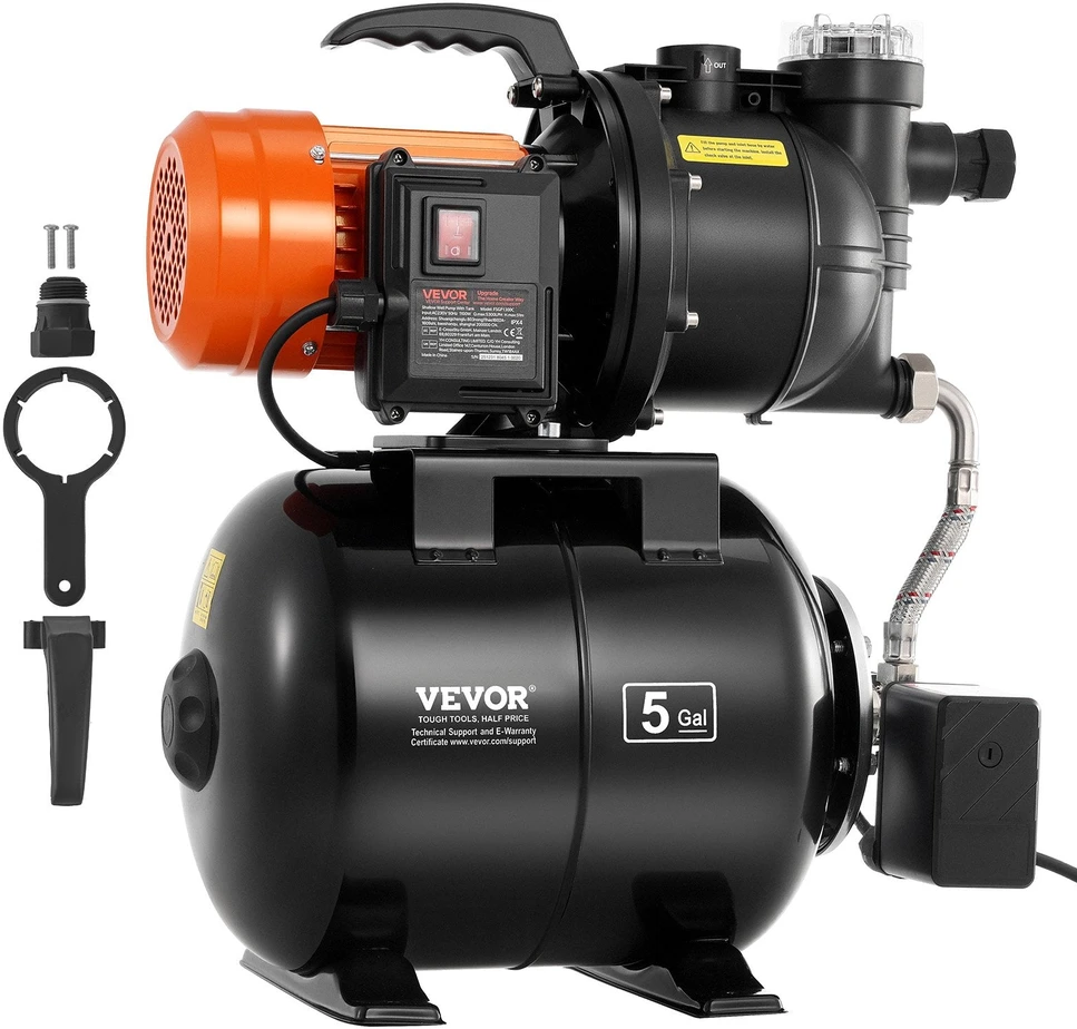 VEVOR 735 W gręžtuvinė siurblys su slėginėmis bakomis