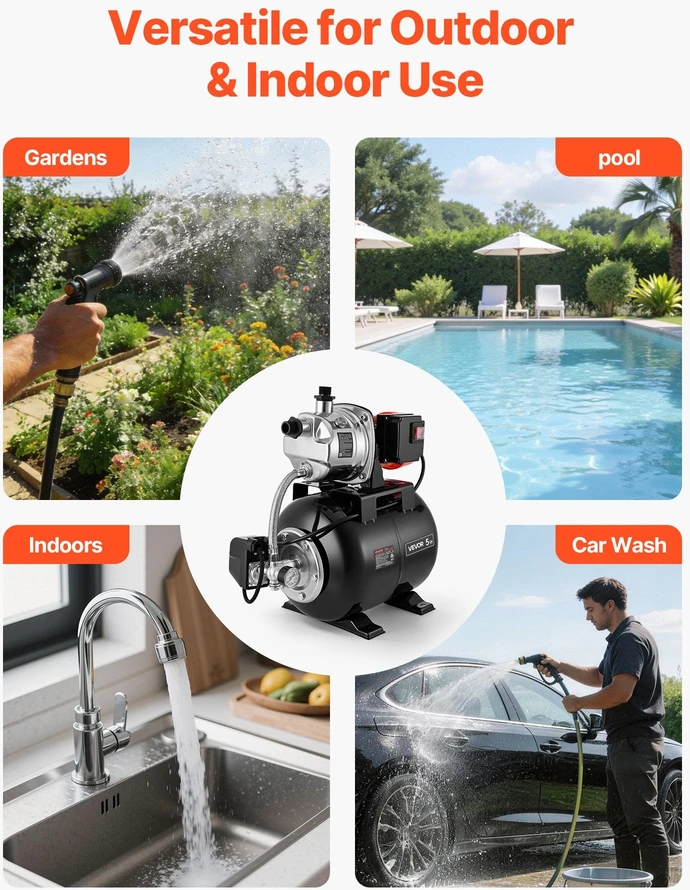 VEVOR Seklios gręžinio siurblys su slėgio indu 1 HP