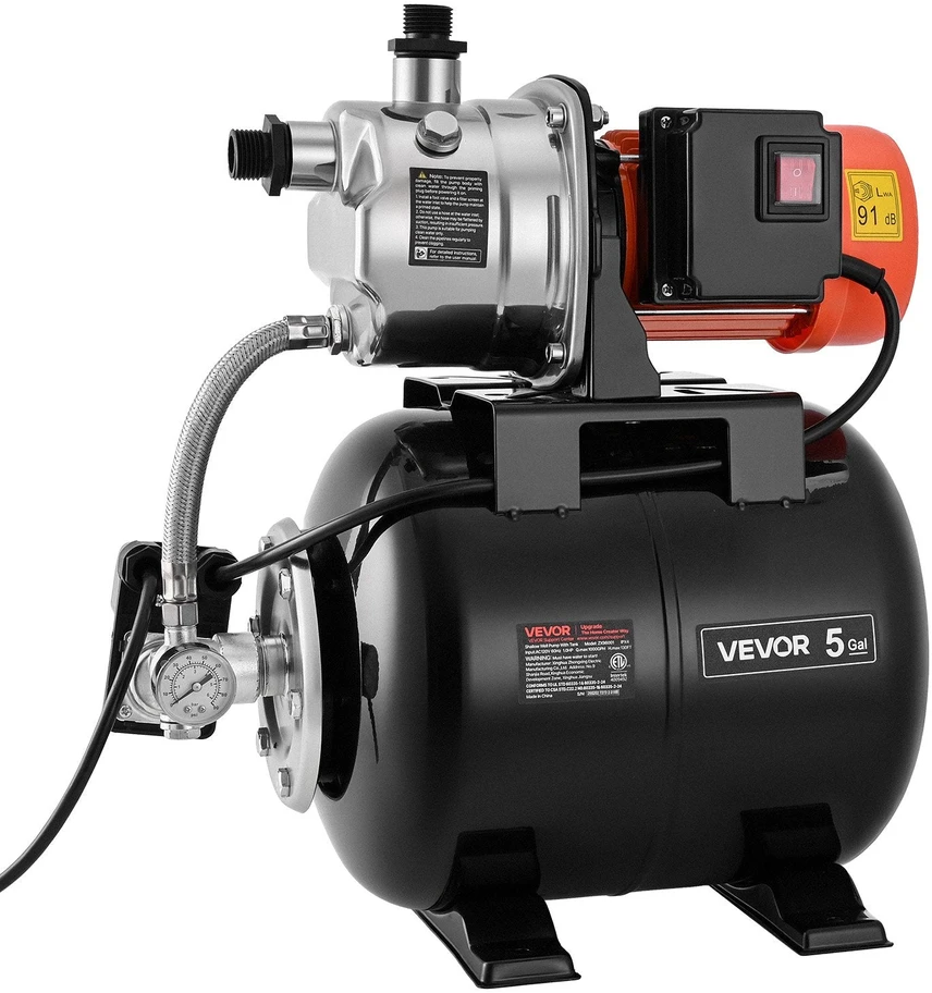 VEVOR Seklios gręžinio siurblys su slėgio indu 1 HP